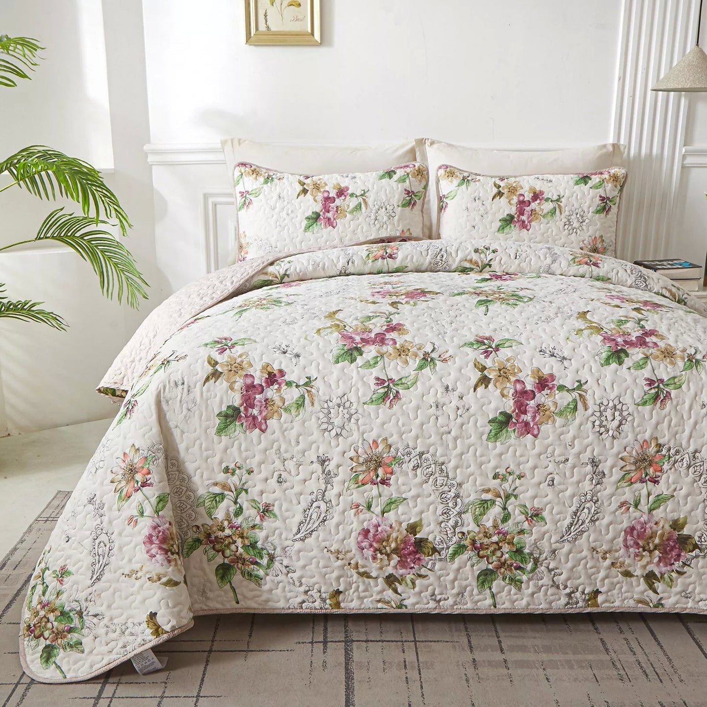NNEDSZ Artisan Quilted Coverlet and Pillowcases Set: A Masterpiece for Your Bed - Queen size-2
