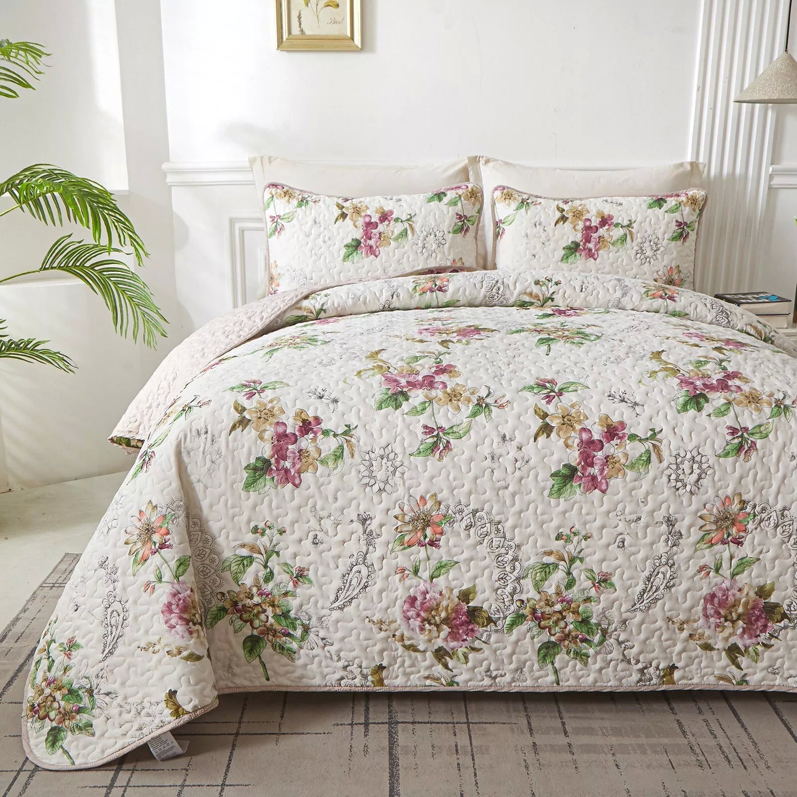 NNEDSZ Artisan Quilted Coverlet and Pillowcases Set: A Masterpiece for Your Bed - Queen size-2